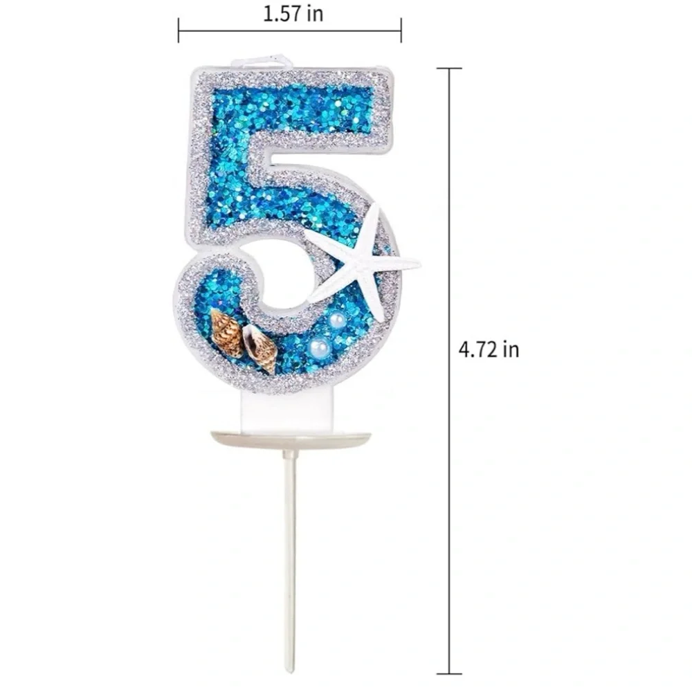 Blue Glitter Number 5 Cake Topper